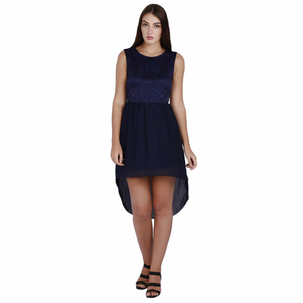 Midnight Blue Lace Hi-Lo Dress