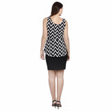 Jaune Chevron Print Soft Rfuffle Sleeveless Peplum Dress