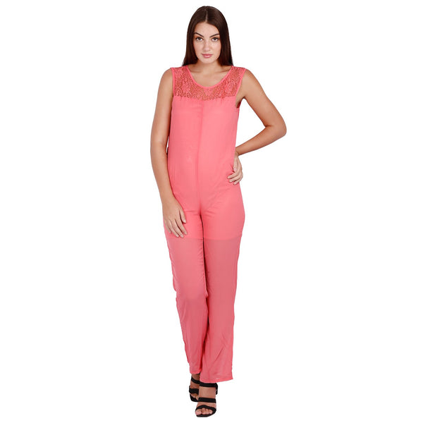 Jaune Pink Color Chiffon Jumpsuit