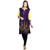 Jaune Purple Arabesque Floral Printed Kurta