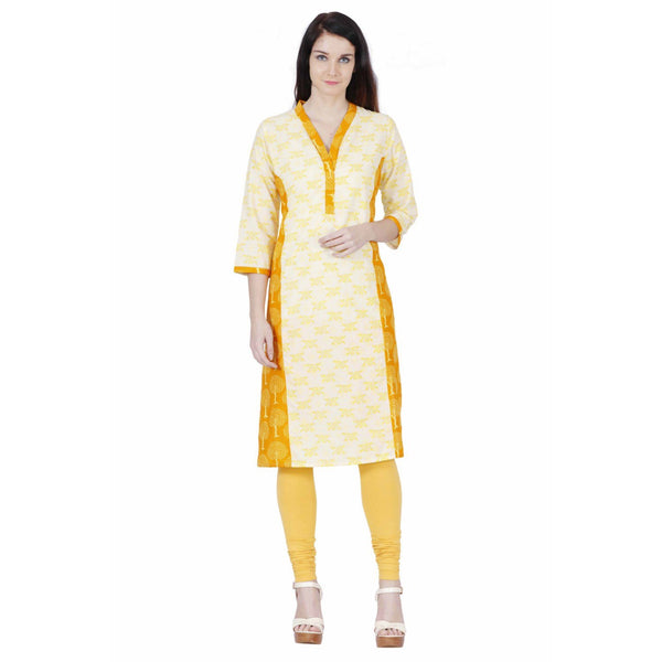Jaune Yellow and Orange Calico Print Cream Kurta