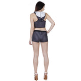 Jaune Striped Hooded Tank Top and Hot Shorts Brazilian Sport Suit - Black
