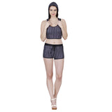 Jaune Striped Hooded Tank Top and Hot Shorts Brazilian Sport Suit - Black