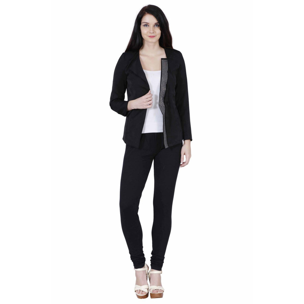 Jaune Detachable Glitzy Lapel Black Blazer