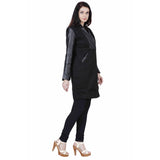 Jaune Faux Leather and Cotton Blend Double Breasted Trench Coat