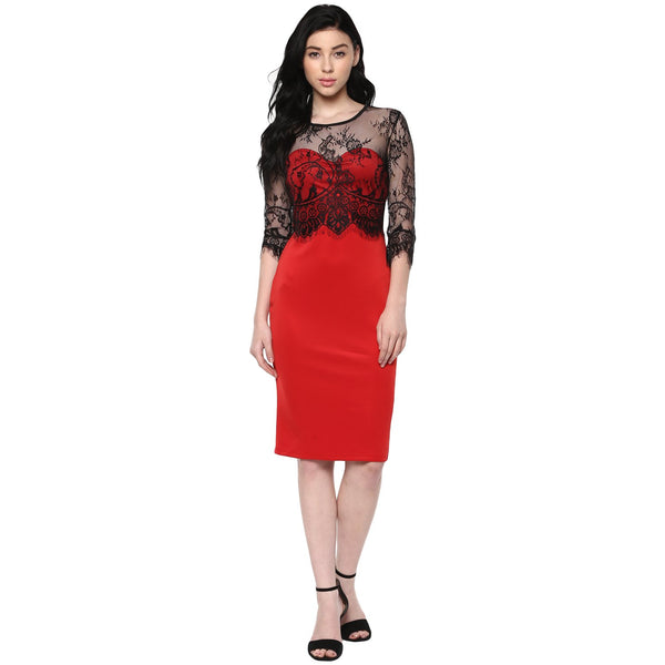 Jaune Lace Affair Rose Red Bodycon Dress