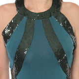 Jaune Paris Shimmer Sequin Halter Empire Gown - Blue  Green