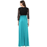 Jaune Paula Ocean Green Designer Lace A Line Gown