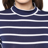 Jaune Blue White Striped Back Cut-out Zipper Bodysuit